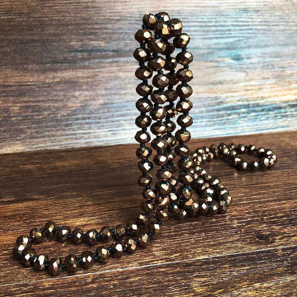 Pendant Necklaces Simple long Bohemian Necklace womens color 8mm Crystal Bead hand knotted sweater chain pendant H25219