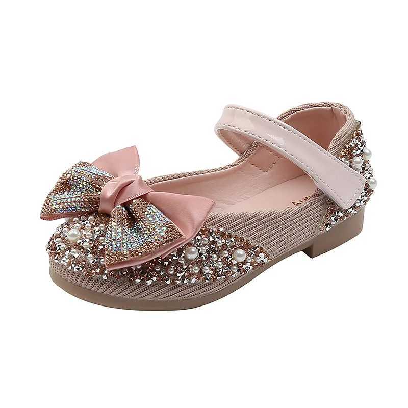 New Children Leather Shoes Rhinestone Bow Princess Girls Party Shoes Baby Student Flats Kids Performance Shoes D785 X2502204