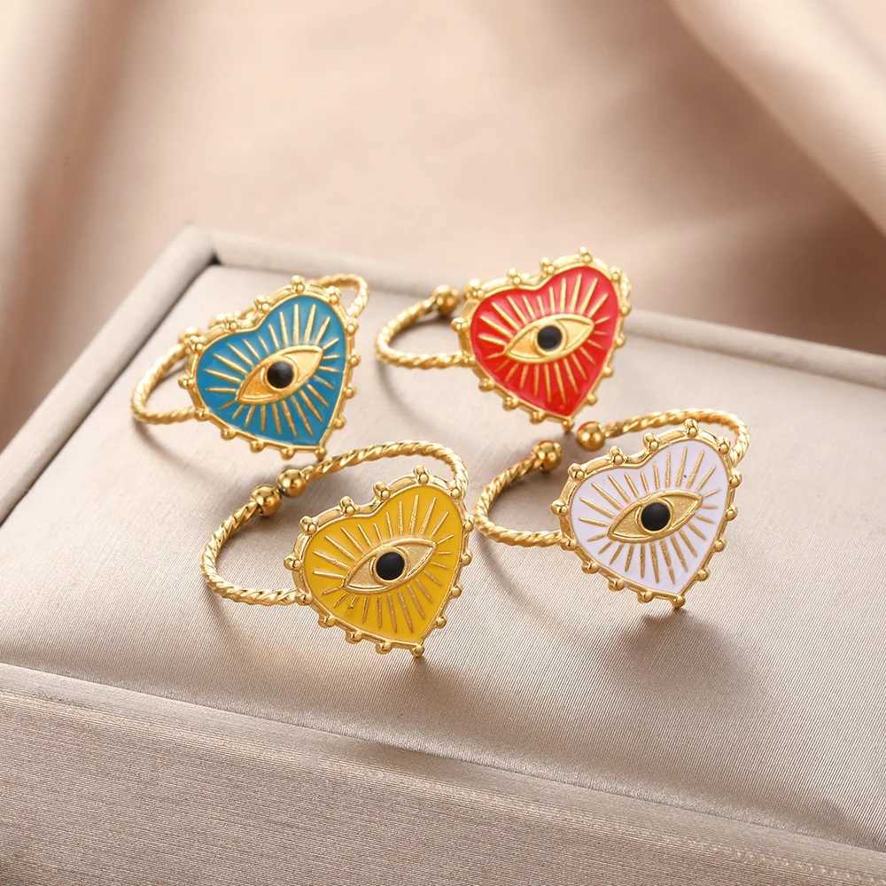 Turkish Evil Eye Rings for Wen Stainless Steel Gold Color Adjustable Ring Aesthetic Jewelry Gift rings woman X250220