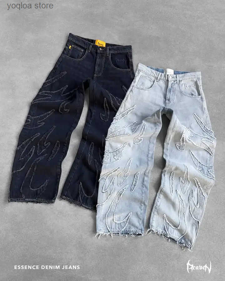 Men's Jeans Strt Reaven Jeans Y2K Clothing Mens Womens Harajuku Hip Hop Tear Embroidery Retro Aged Baggy Jeans Low Waist Wide Foot Pants T251016