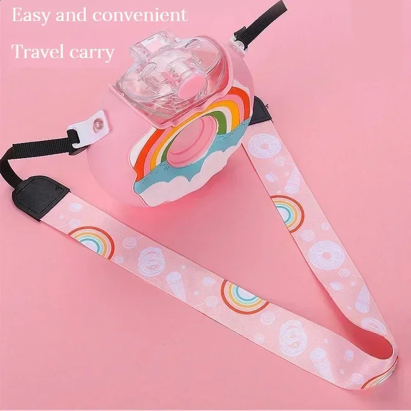 380ML Donut Shape Cup Kids Feeding Cup with Straws Lovely Donuts Shape Water Cups Cartoon Leakproof Outdoor Water Bottle 250321
