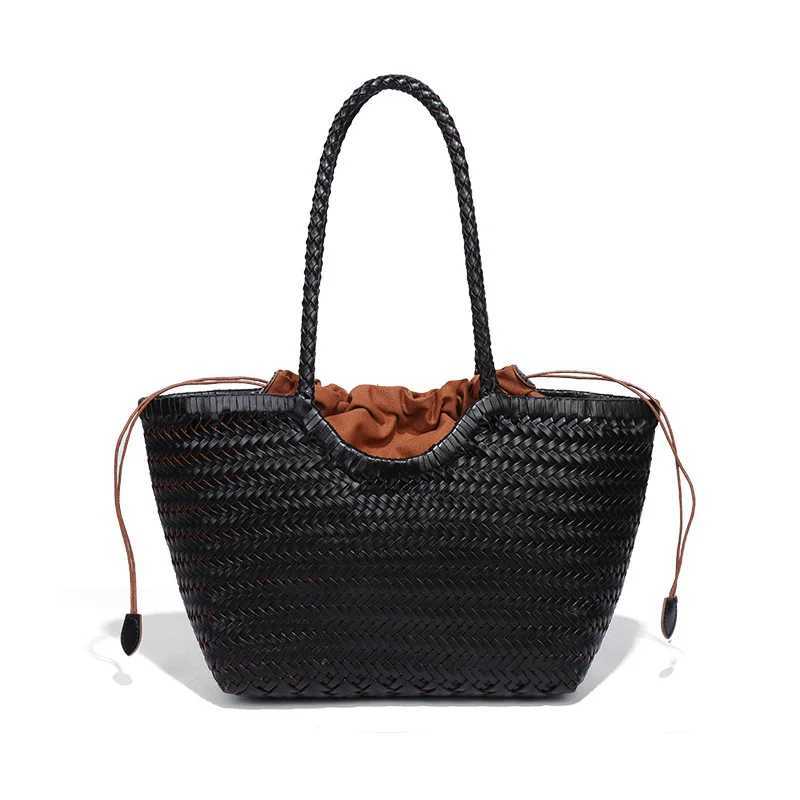 Womens spring and summer french tote bag genuine leather woven vegetable basket ins style irregular shoulder bag Z250219