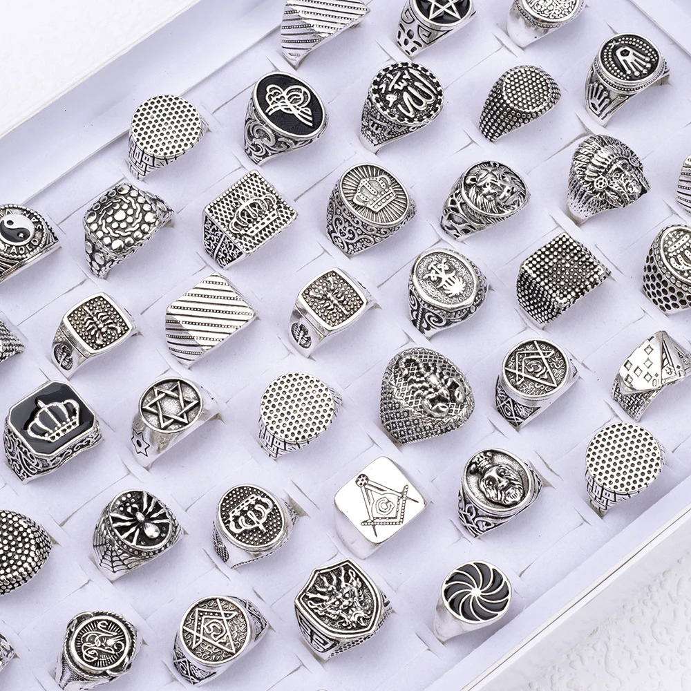 Wholesale 20Pcs/lot Vintage Square Ring For Women Men Mix Style Retro Punk Hip Hop Rock Party Jewelry 250218