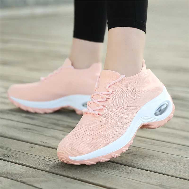 Women Walking Trainers Fashion Fly Weaving Sock Sneakers Breathe Comfort Nursing Shoes Casual Platform Loafers Non-slip W250220