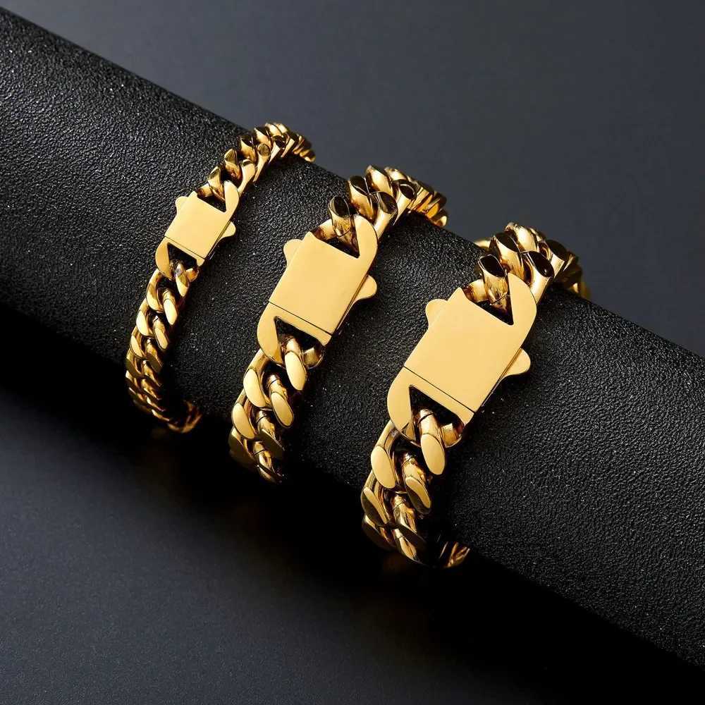 316 Stainl Steel Plated 18k Gold Fashion 8.10.12mm Encrypted Cuban Chain Miami R Hip Hop Mens Bracelet AccoryXJ250219