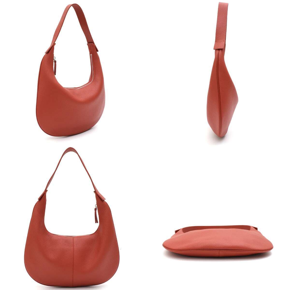 SC Minimalist Design Women Genuine Leather Hobo Solid Color Soft Cowhide Zipper Shoulder Bag Daily Chic Casual All Season Purse