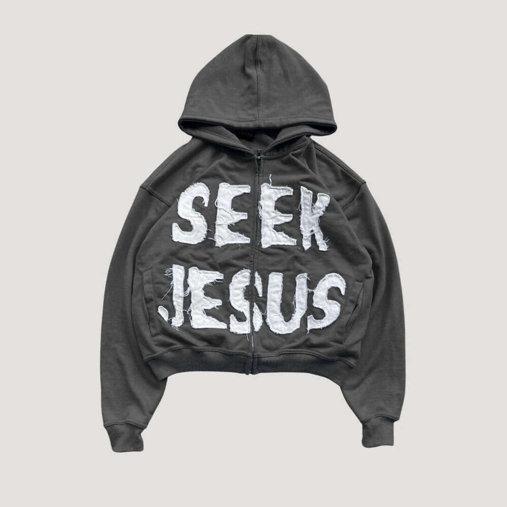 Patchwork pattern long sleeved pullover hoodie y2k personalized trendy street wear