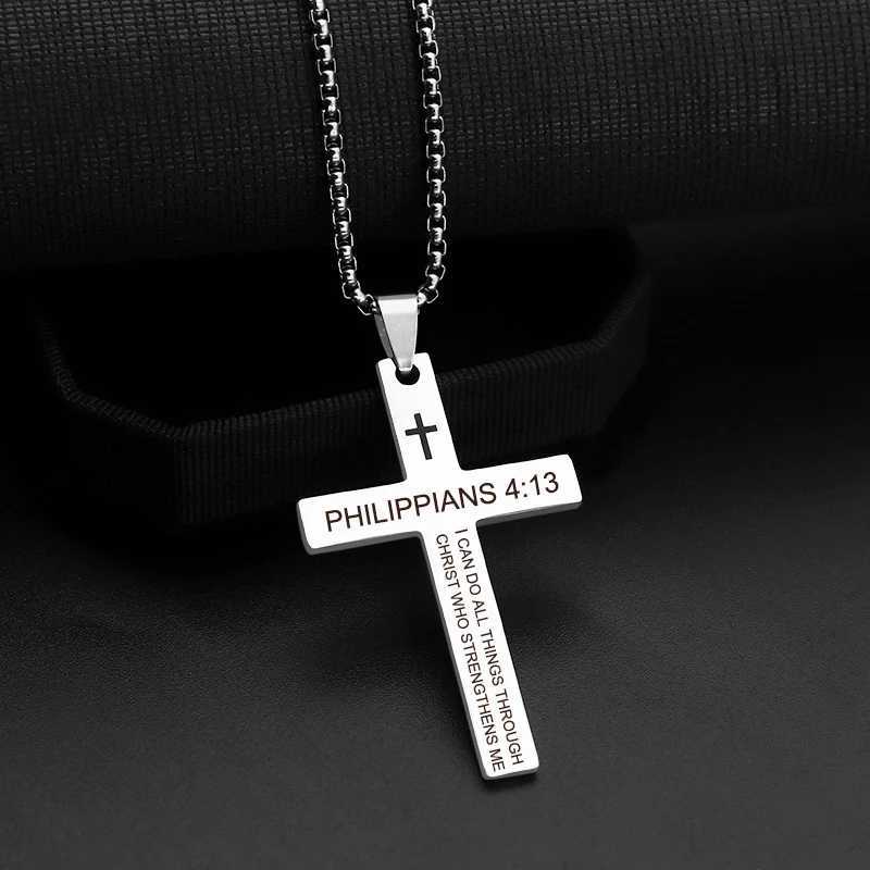 Christian Bible Verse Cross Pendant Necklace Stainl Steel Religious Scripture Prayer Jewelry GiftsXJ250219