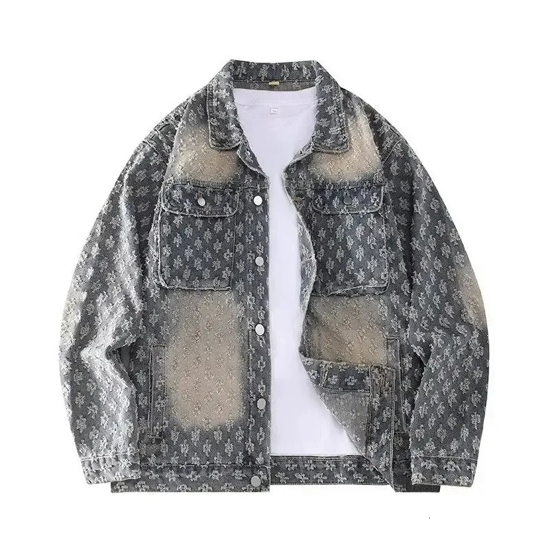 Jacquard Casual Denim Jacket for Men A Fashionable Statement 250214