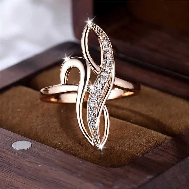 Unique Infinity Rings For Wen Geetric Tree Wedding Bands Champagne Gold Color White Zircon Cocktail Ring Party Jewelry X2502201