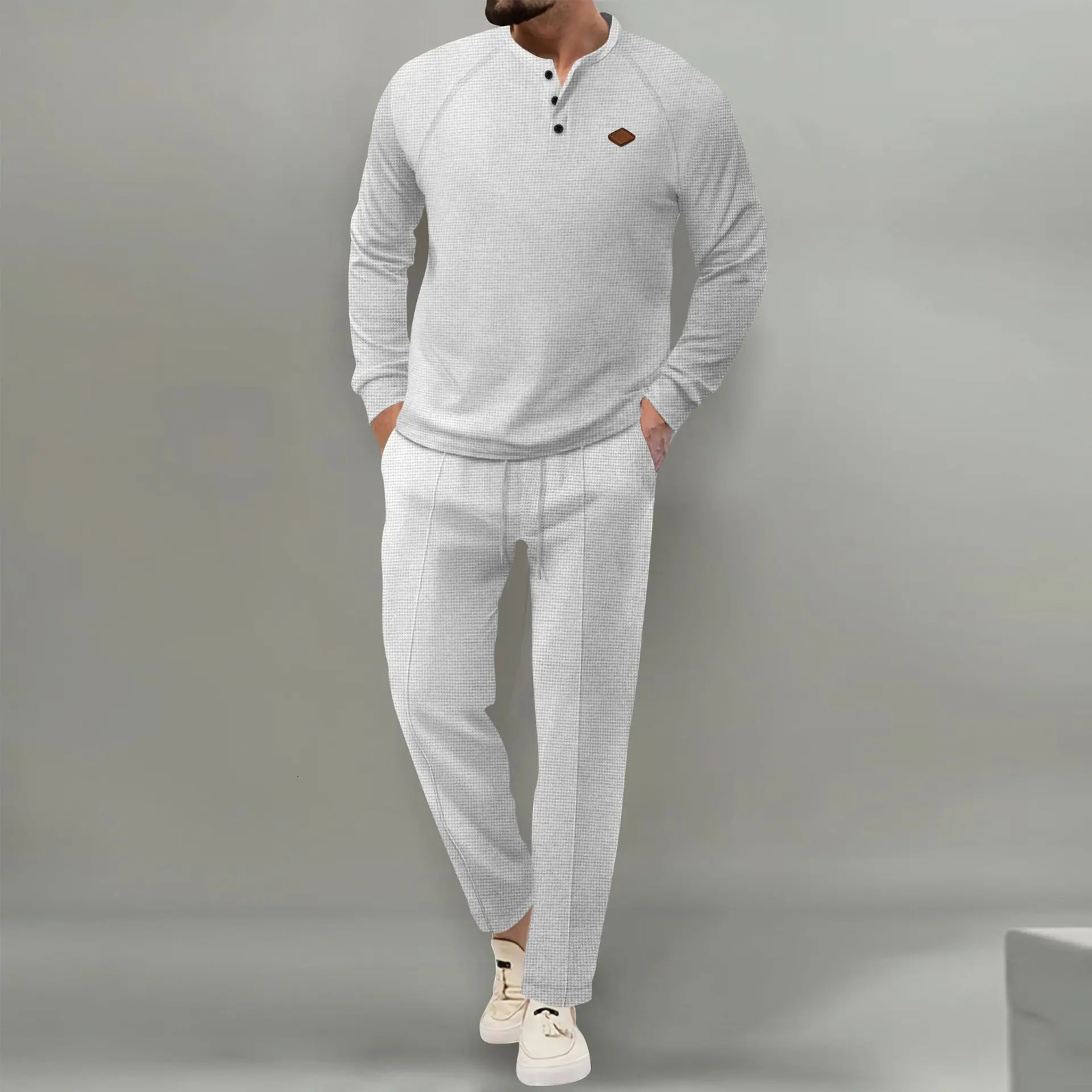 Boutique Mens T-Shirt 2 Sets Of Small Stand Collar Casual Fashion Commercial breathable Pants Pull Rope Solid Color Men 2 250220