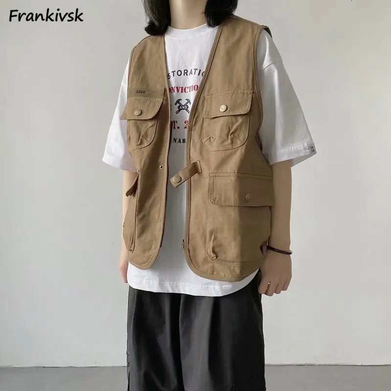 Vests Women Japanese Style Vintage Safari Solid Sleeveless Summer All-match Loose Street Wear V-neck Comfortable College 250219