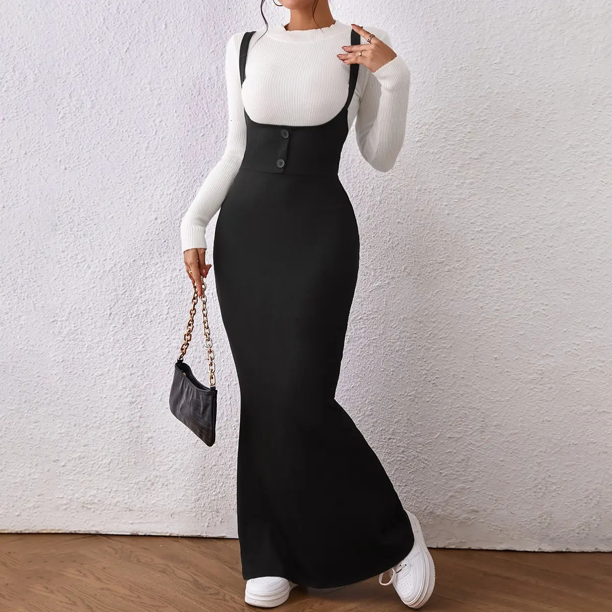 fallwinter suspenders Fishtail dress Spice slim little mother Stepmother wrapped hip skirt womens ultra long 250220