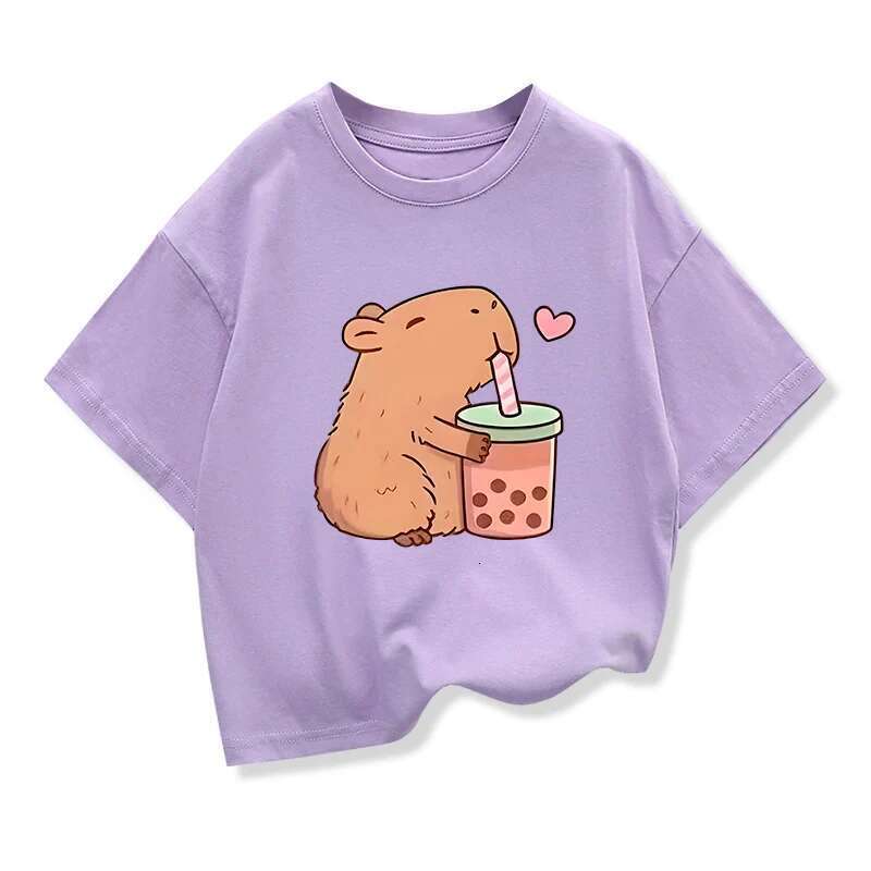 Capybara kids clothing t-shirts summer printed cartoon fashion short sleeves girls t-shirt popular design kids t-shirts round neck