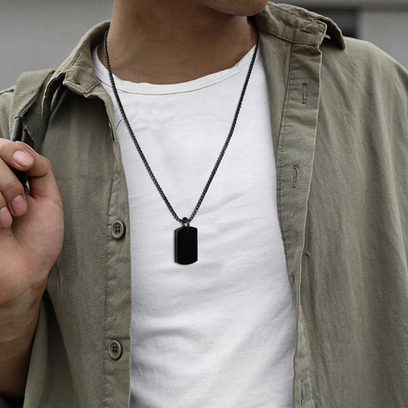 Vnox Small Thick Dog Tag Necklaces for Men Boys Military Dogs PendantBlack Silver Color Stainl Steel Collar Gift for HimXJ250219