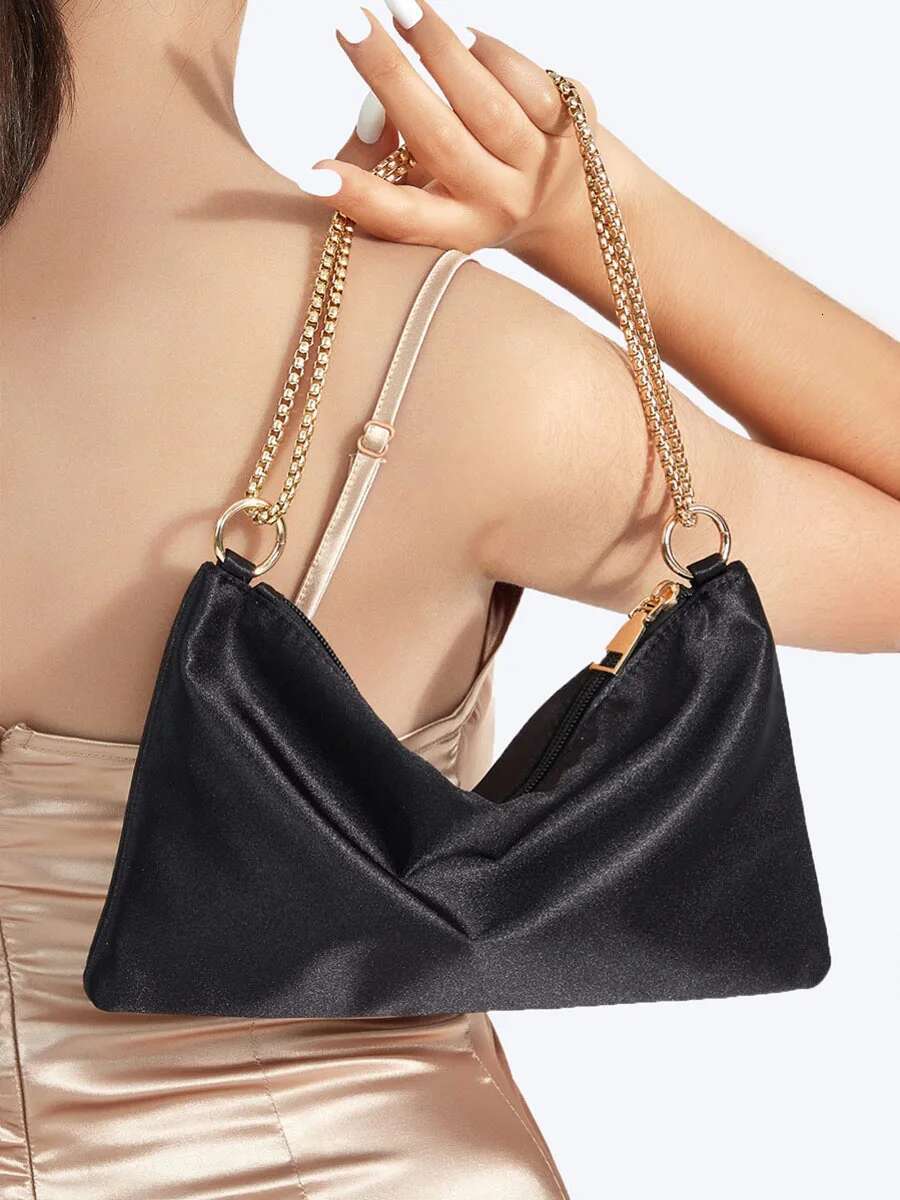 Elegant Solid Metal Chain Underarm Woman Evening Bags For Wedding And Night