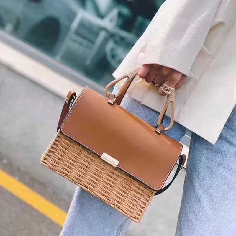 Rattan Women Handbag Designer Wikcer Woven Shoulder Crossbody Bag Summer Beach Lady Small Flap Bali Purse Z250219