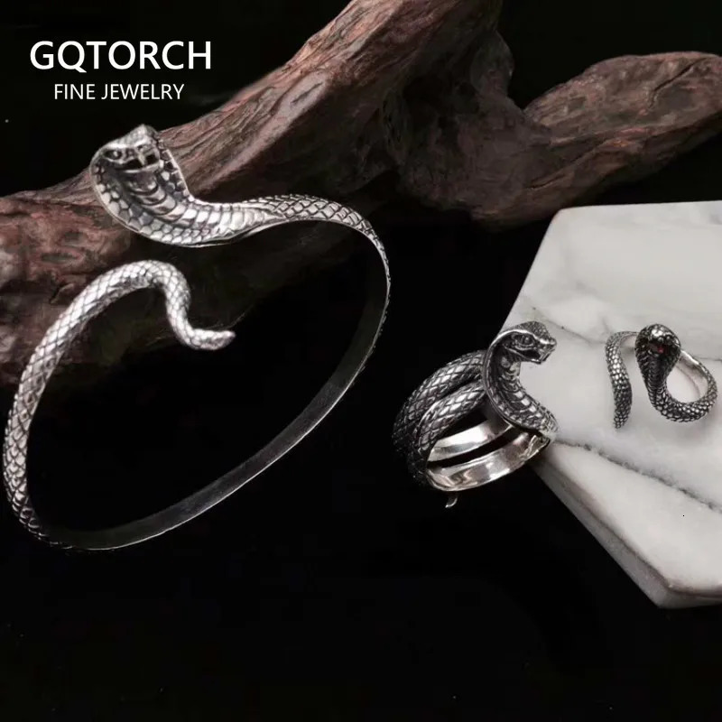 925 Sterling Silver Cobra Snake King Cuff Bangles For Men and Women Exaggerated Cool Punk Jewelry 250220