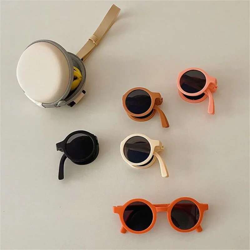 Ddmyshoesvip Foldable Kids Sunglasses Girls Boys Cute Round Sun Glasses Children Street Beat Eyeglasses Baby Shades Eyewears UV Protection