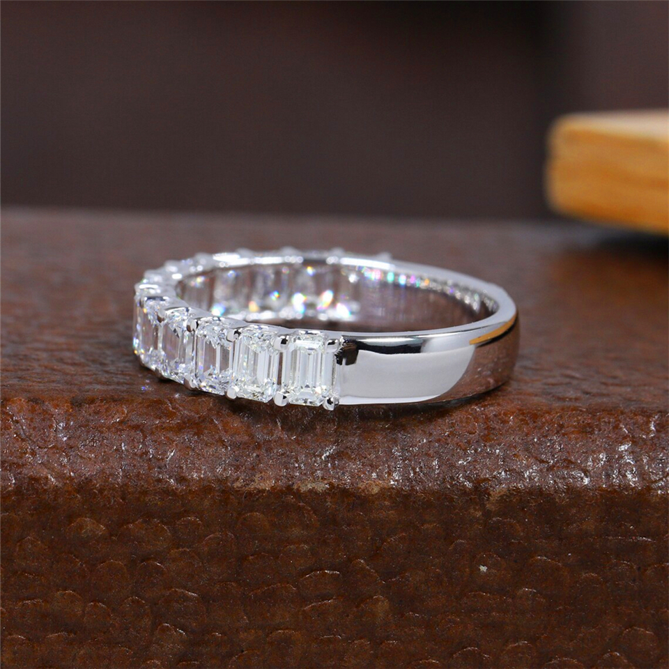 Jewelry 0.21ct Each Emerald Half Eternity Band 14K Real Gold HPHT Diamond Lab Diamond Ring For Women AU750 Ring Luxurious 14K yellow gold