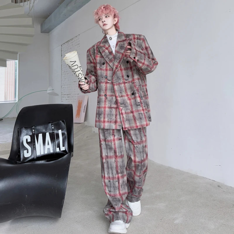 LUZHEN Spring Street Leisure Two Piece Set Mens Niche Plain Blazer Loose Straight Pants LZ8314 250220