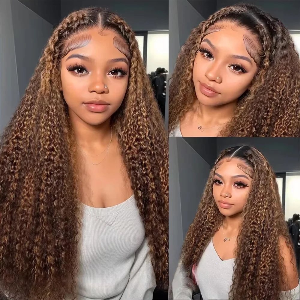 Free shipping Brazilian 30 40 Inch 4/27 Curly Ombre Highlight 13x4 Front Human Hair Deep Wave 13x6 Lace Frontal Wig Synthetic 250 Density for Women