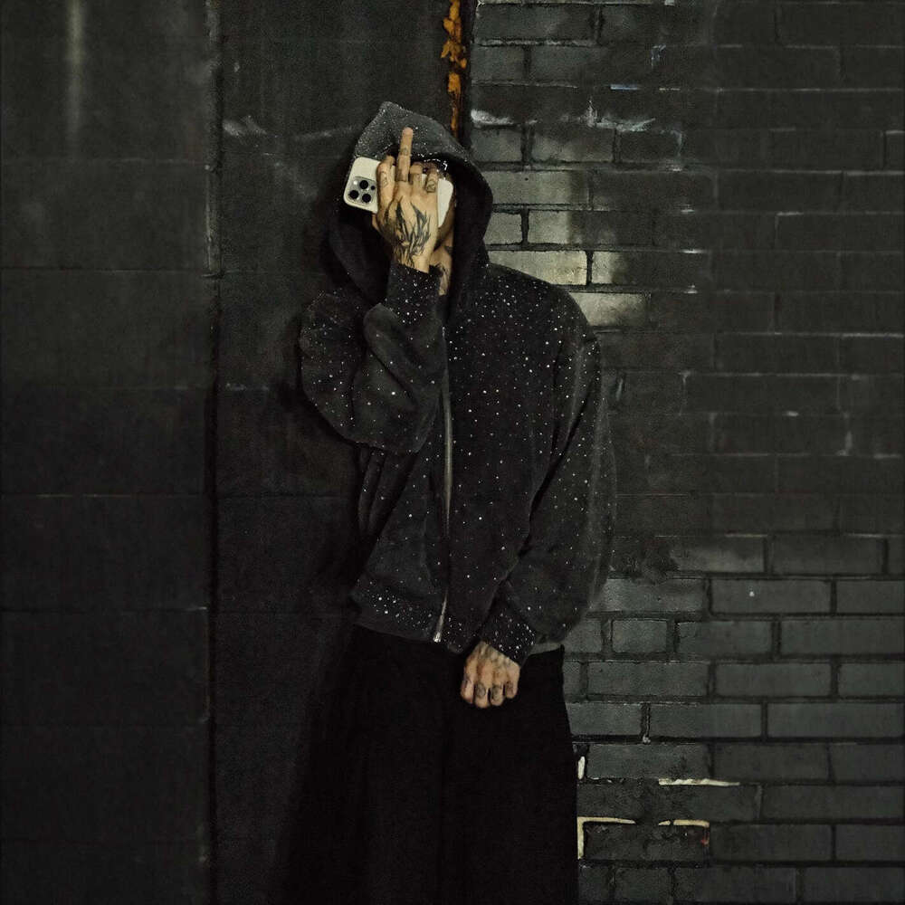 Hoodie, full body hot diamond long sleeved pullover, hooded jacket, street trend y2k