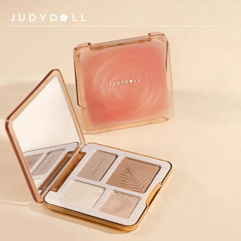 Judydoll Highlighter EyeshadowContour 3d Bronzer Palette Nude Makeup Natural Rendering Long-Lasting Waterproof 4 in 1 Cosmetics 250214