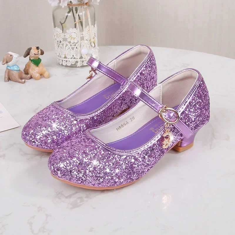Classic Children High Heels Leather Shoes Fashion Sequins Elegant Kids Girls Wedding Shoes Princess Party Dress Single Shoes X250220