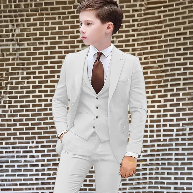 Beige Suit for Boys Wedding Tuxedo Three-Piece Suit Formal Business Jacket Vest Pants Kids Slim Fit Blazer Festival Tailored 250219