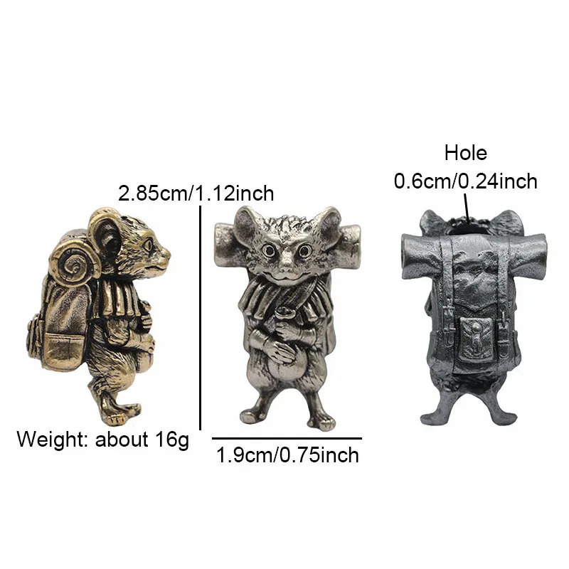 Rat Traveler Brass Knife Beads Animal Mouse EDC DIY Paracord Woven Bracelets Lanyard Pendants Accessories Outdoor Tool Hangings 250213