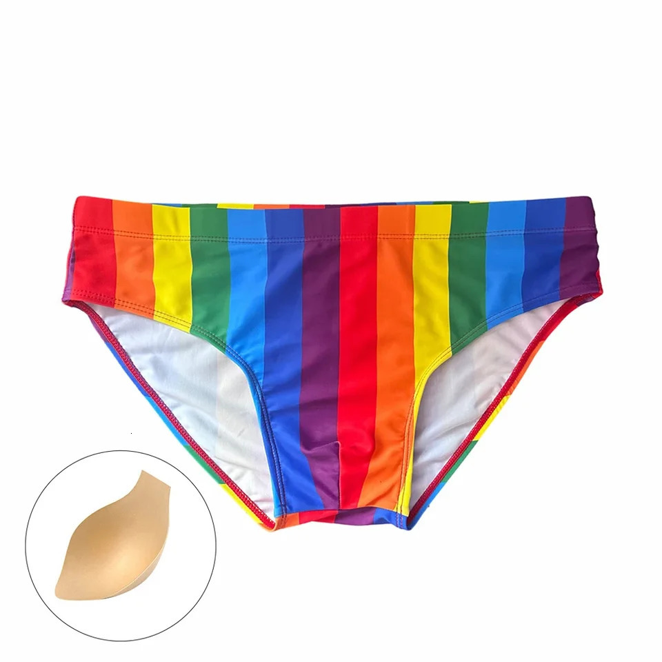 Rainbow striped swimming trunks swimsuits mens surfing shorts 250220