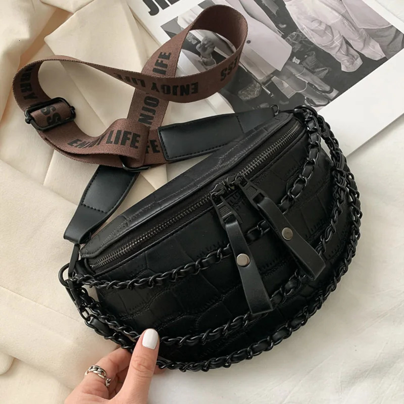 PU Leather Waist Bag For Women Fanny Pack Fashion Chest Chain handbag Designer Shoulder Crossbody Female Belt Purse 250219