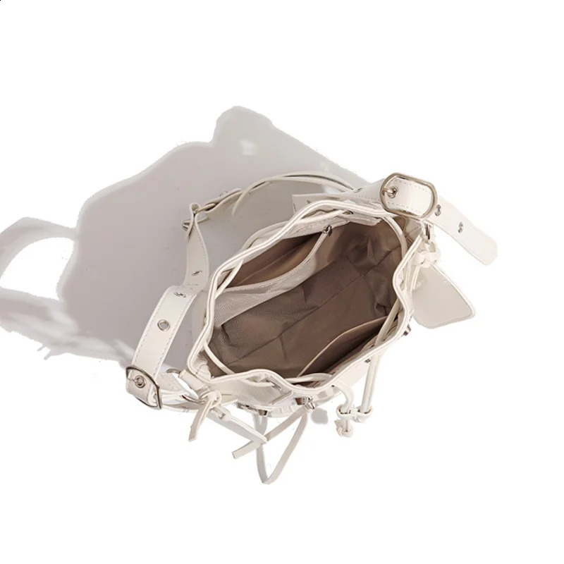 Fashion Women Bucket Bags Advanced Drawstring Street Trend Shoulder Purses Rivet Handbags PU Leather Crossbody Bag 250218