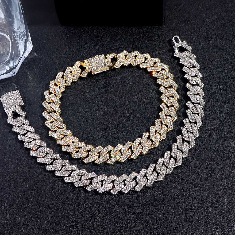 14MM d Prong Link Cuban Chain Bracelets for Men Women Full Rhinestones Chunky Miami Cuban Bracelet Punk Hip Hop Jewelry GiftXJ250219
