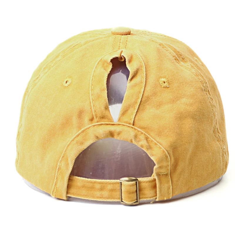 Womens hollow outdoor ponytail baseball cap washed denim hunting cap cotton outdoor sports simple Vintag Visor casual cap 250214