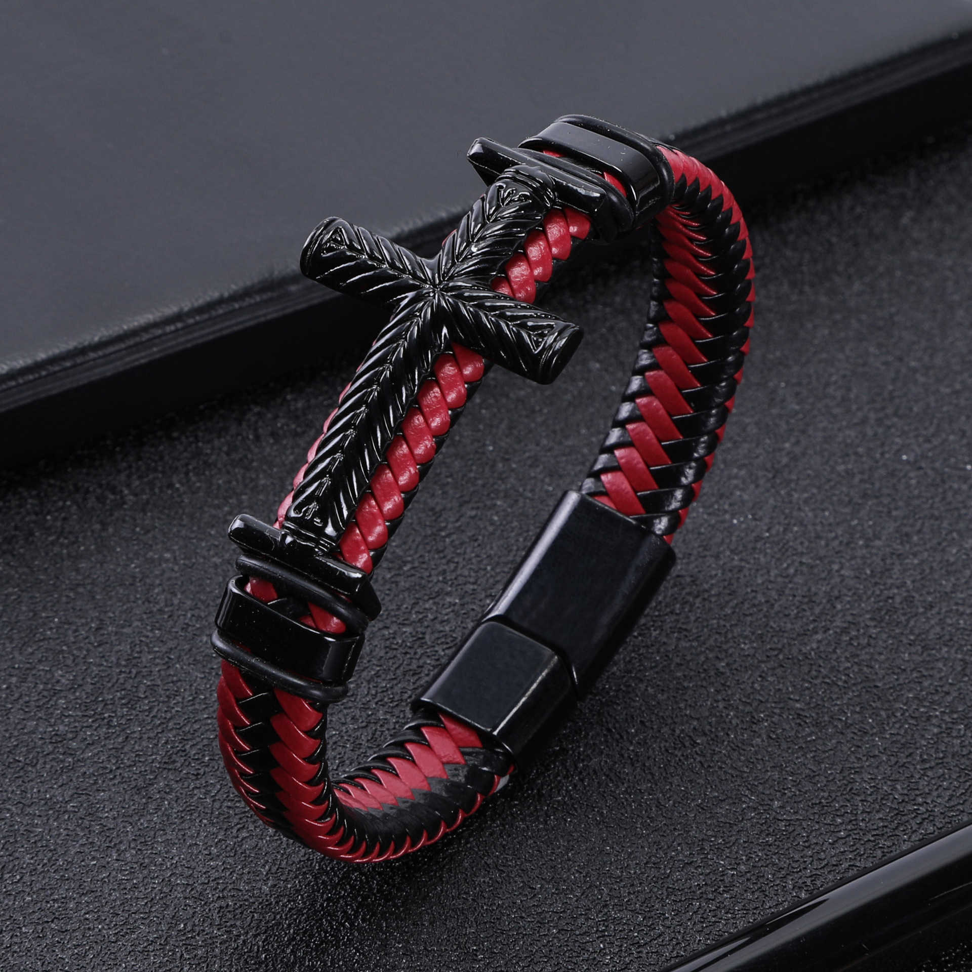 Charm Bracelets Bracelet new fashion cross mens creative bracelet woven cowhide magnetic buckle bracelet H25220