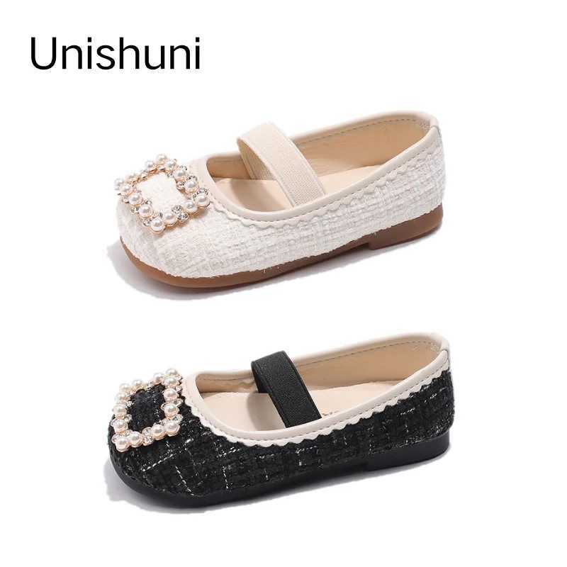 Unishuni Girls Elegant Shoe Princess Bling Diamond Flats Child Mary Jane Shoes for Girl Kid Floral Casual Shoe with Elastic Band X250220