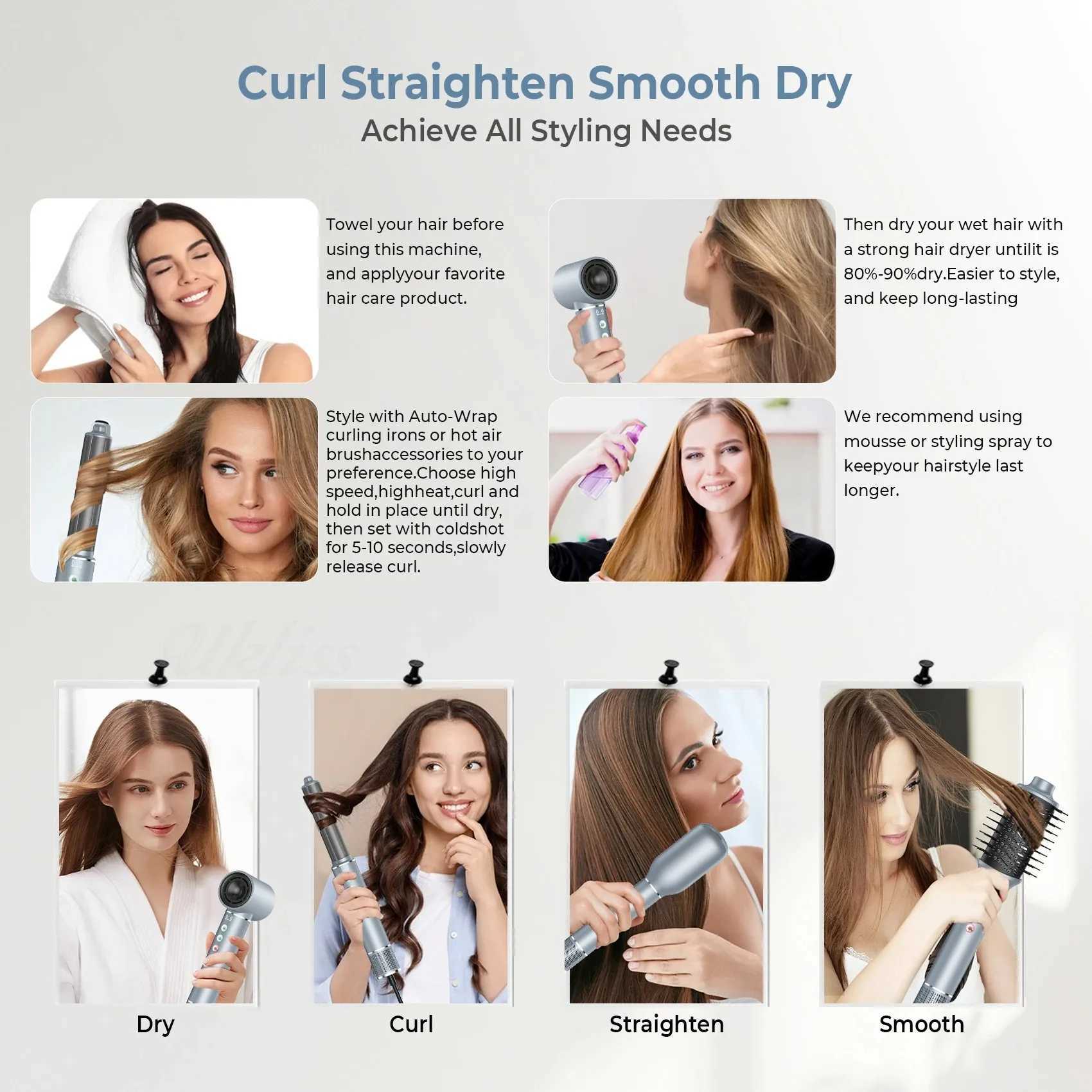 400W Professional 5 in Hair Dryer With Comb High-Speed Hot Air Brush Negative Ions Blow Dryer Brush Air Styling Curling Iron W250220