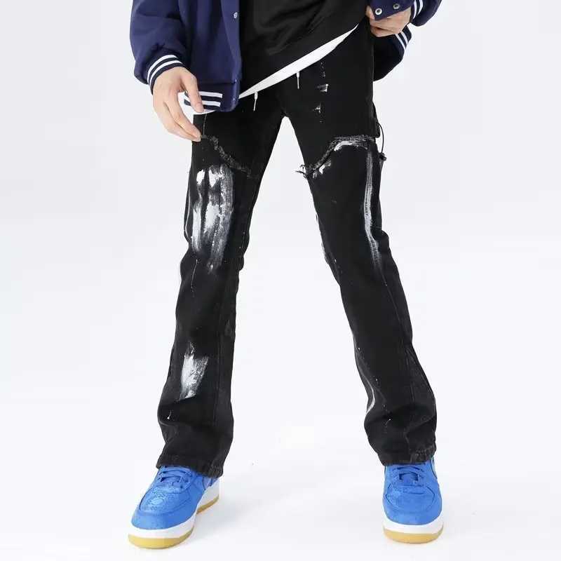 2023 Cyber Y2K Fashion Washed Blue Baggy Flared Jeans Pants For Men Clothing Straight Hip Hop Women Denim Trousers Mens Clothing X250220