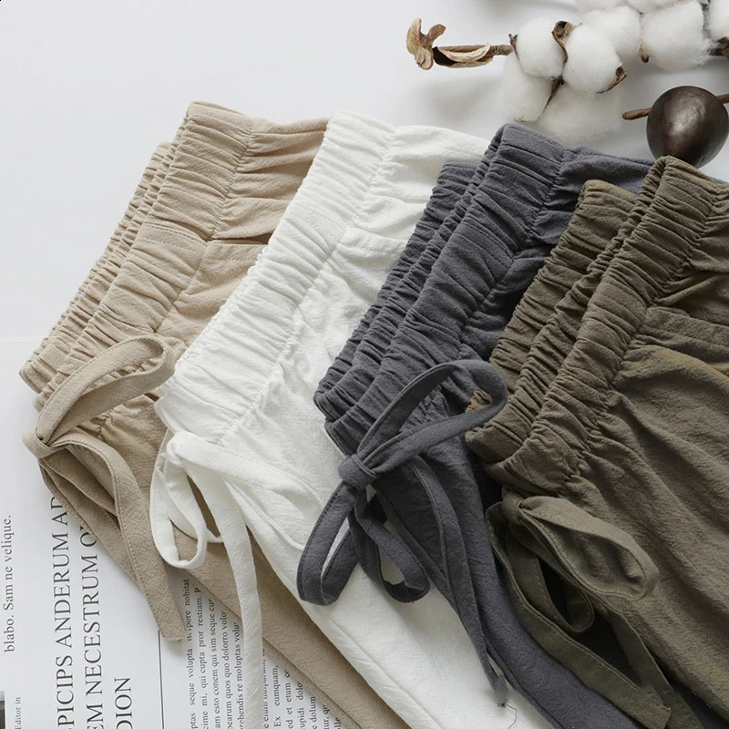 Woman Linen Shorts Casual Elastic Booty Shorts for Dancing Beach Elegant High Waist Short Pants Summer 250217