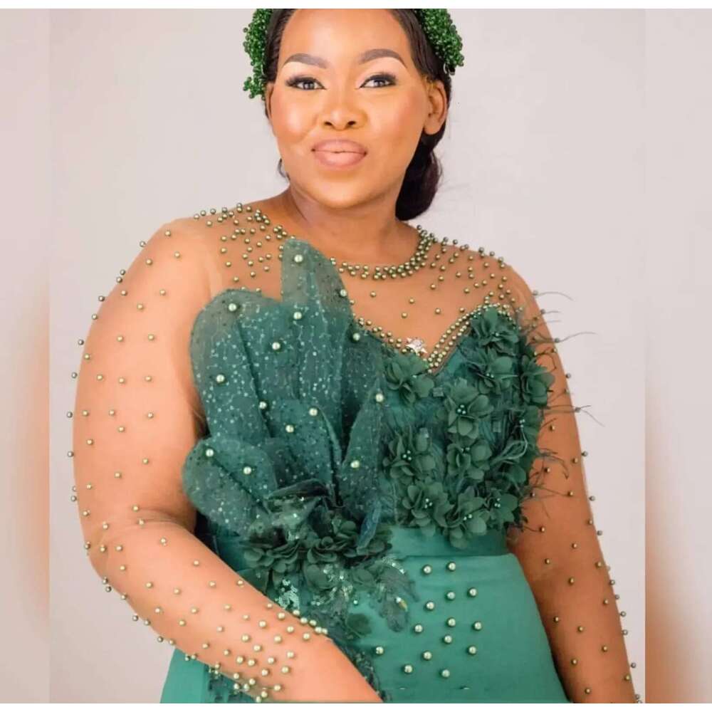 aso ebi hunter arab green mermaid mother of the bride dresses fringed res night prom party formal birthday celebrity moth