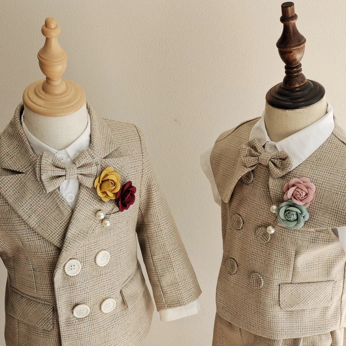 Boys Formal Plaid Suit khaki Baby Daptism Dress Set Child Wedding Birthday Party Pography Costume Kids Clothes High quality 250219