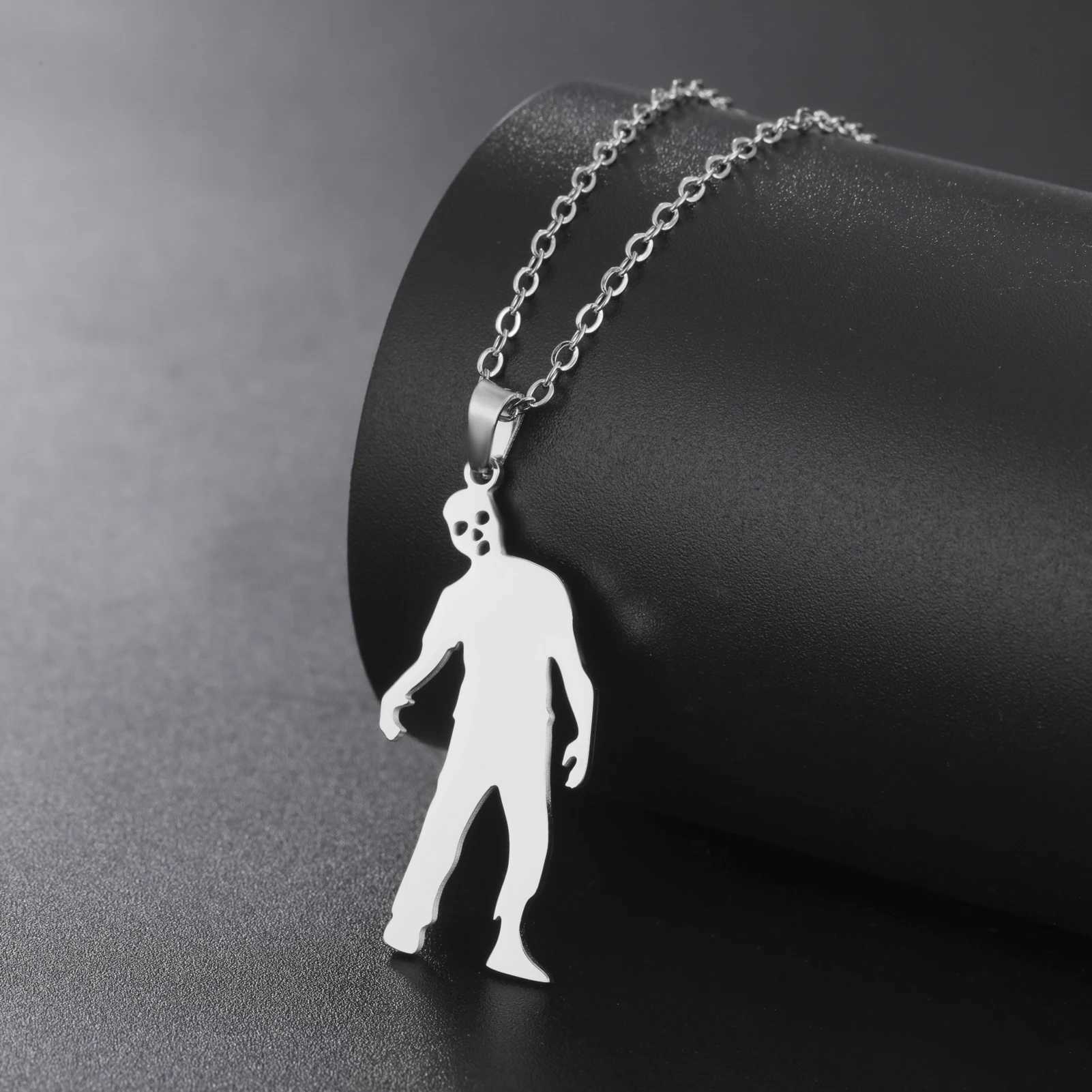 Unift Silhouette Scary Zombie Pendant Necklace for Women Girl Teen Stainl Steel Goth Gothic Horror Jewelry Cosplay Party GiftXJ250219