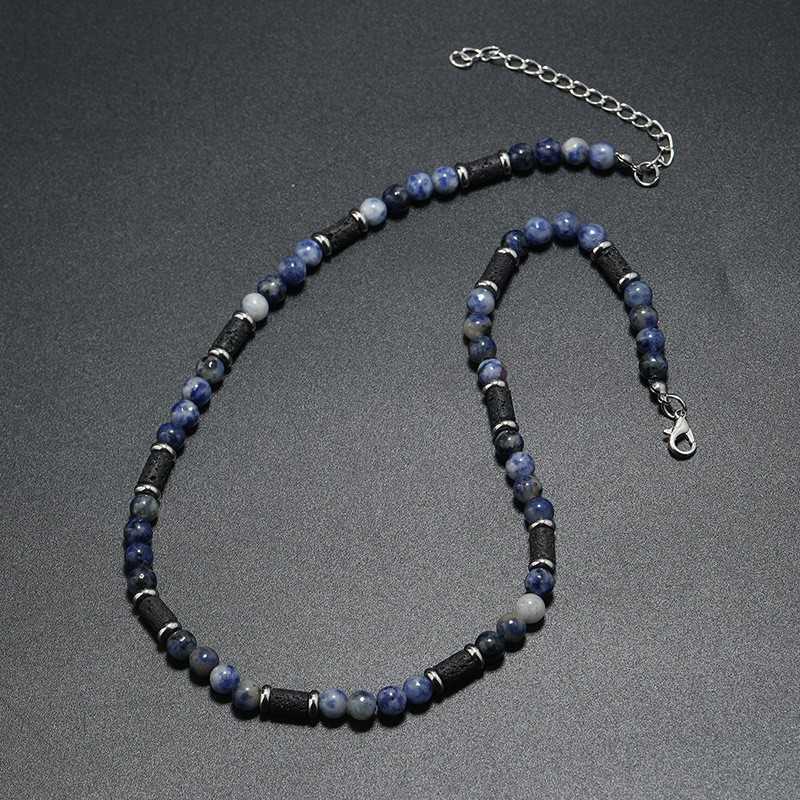 Pendant Necklaces New Tiger Stone Natural Stone Necklace Bohemian Fashion Trend Design Beaded Simple Necklace for Men H25219