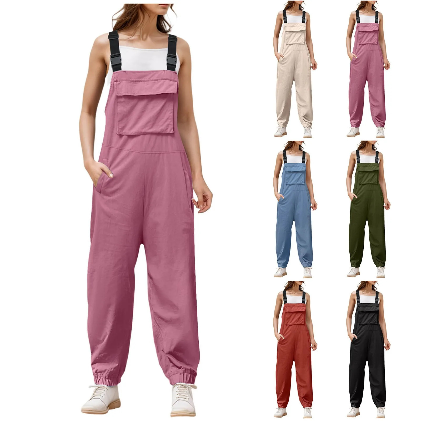 Womens Sleeveless Overalls Jumpsuit Casual Loose Adjustable Straps Bib Long Pants Jumpsuits With Pockets Womens Rompers 250220
