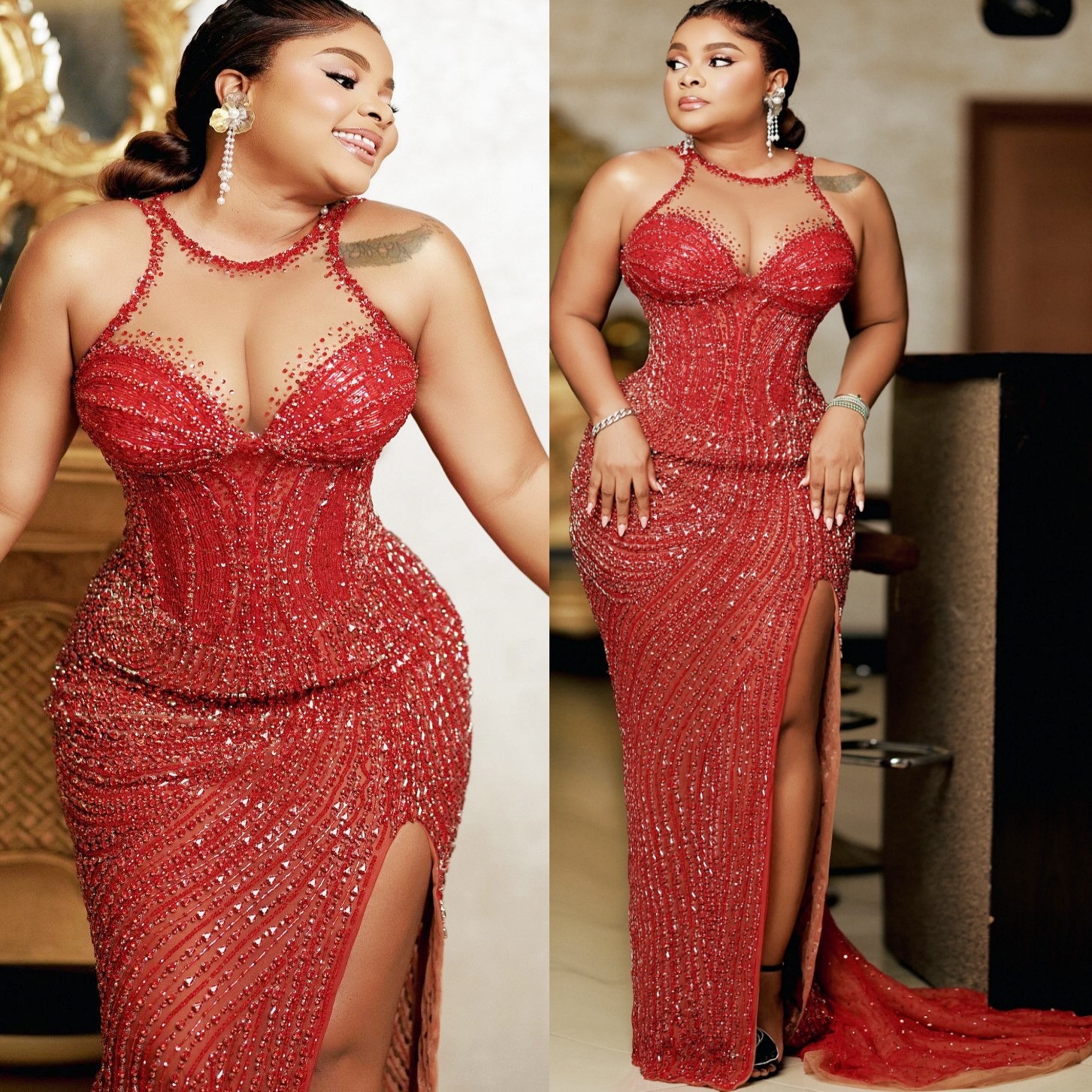 Dark Red Mermaid Prom Dresses 2025 Sheer Neck Beaded Sequined Evening Formal Party Second Birthday Engagement Gowns Plus Size Dress For Special Occasi
