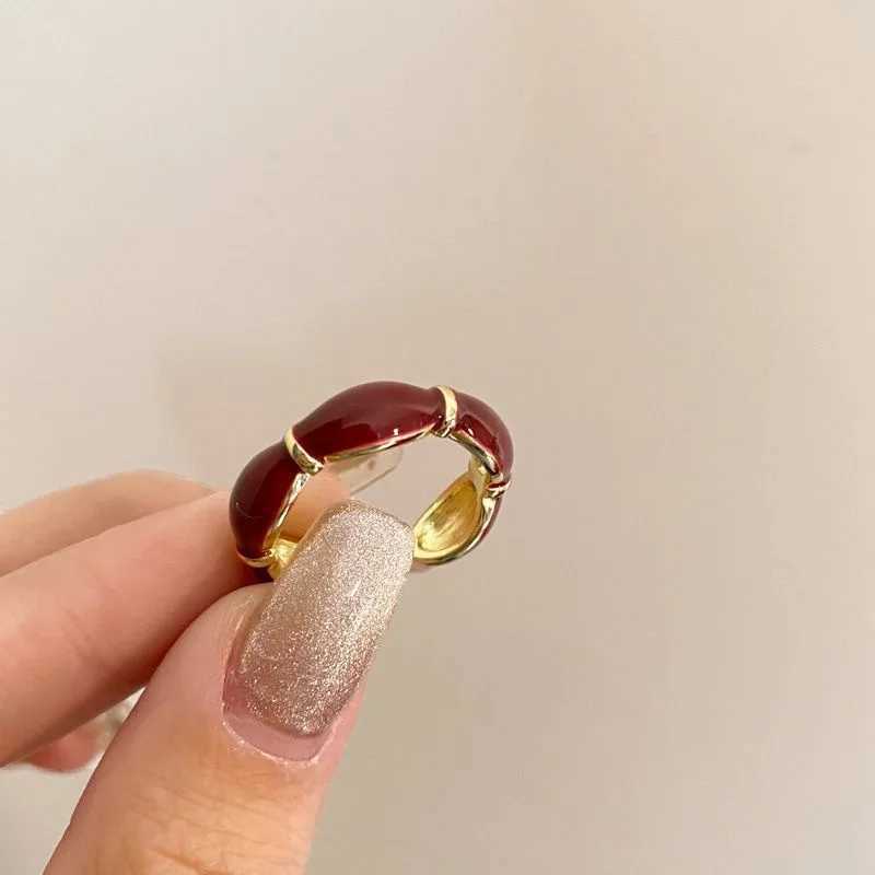 Vintage Red Drop Glass Rings for Wen Fashion Bamboo Knot Open Ring Engagement Wedding Jewelry Fashion Girlfriend Gifts X250220