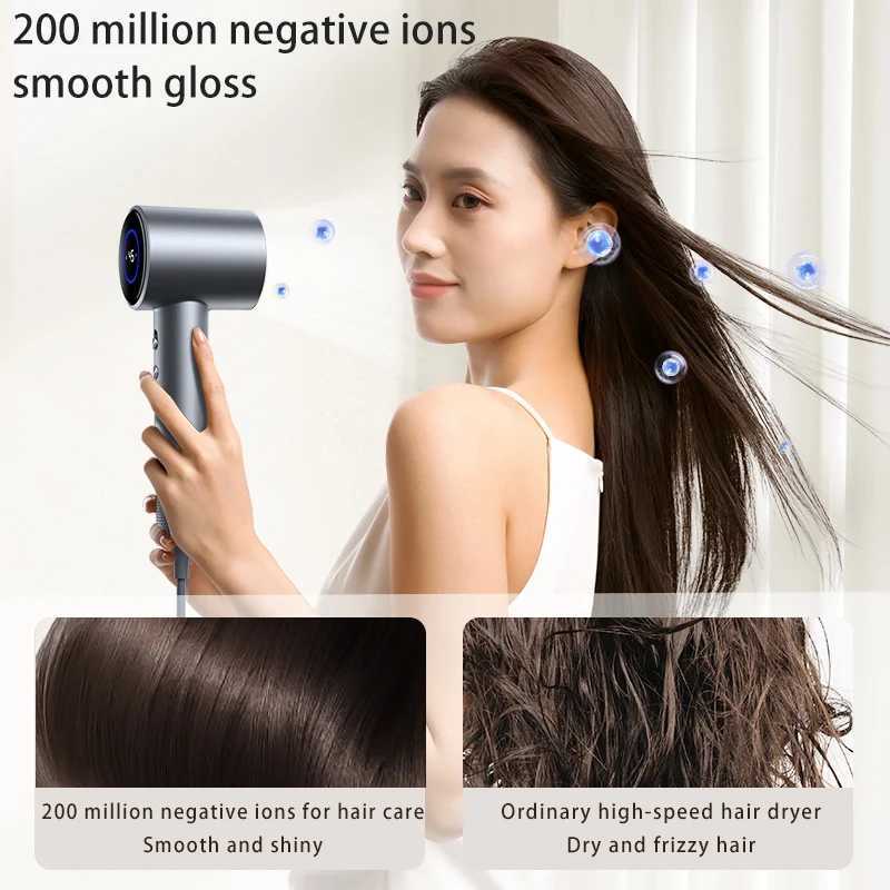 TQ-D3 High Speed Negative Ion Hair Dryer Professional Quick Dry Hair Care Temperature Display Low Noise Anion Purple Gray W250220