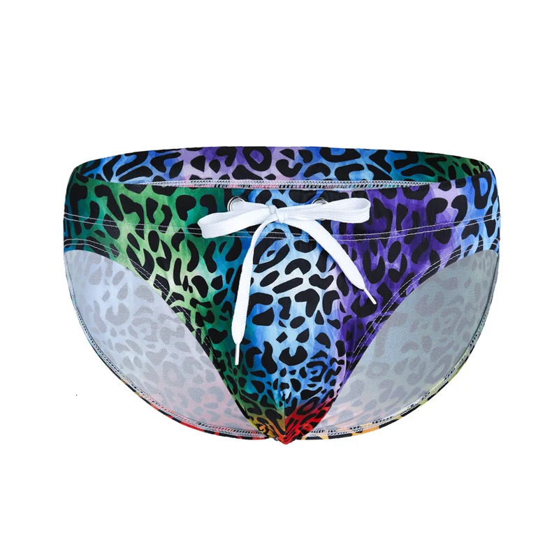 Mens Swimwear Swimsuit Beach Low Waist Briefs Leopard Digital Printing Crochet Bikini Surfing Swim Wear Bathing Suit 250220